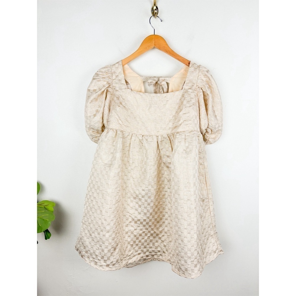 NWT Jacquie The Label Metallic Gold Puff Sleeve Babydoll Dress Sz L - Picture 3 of 12